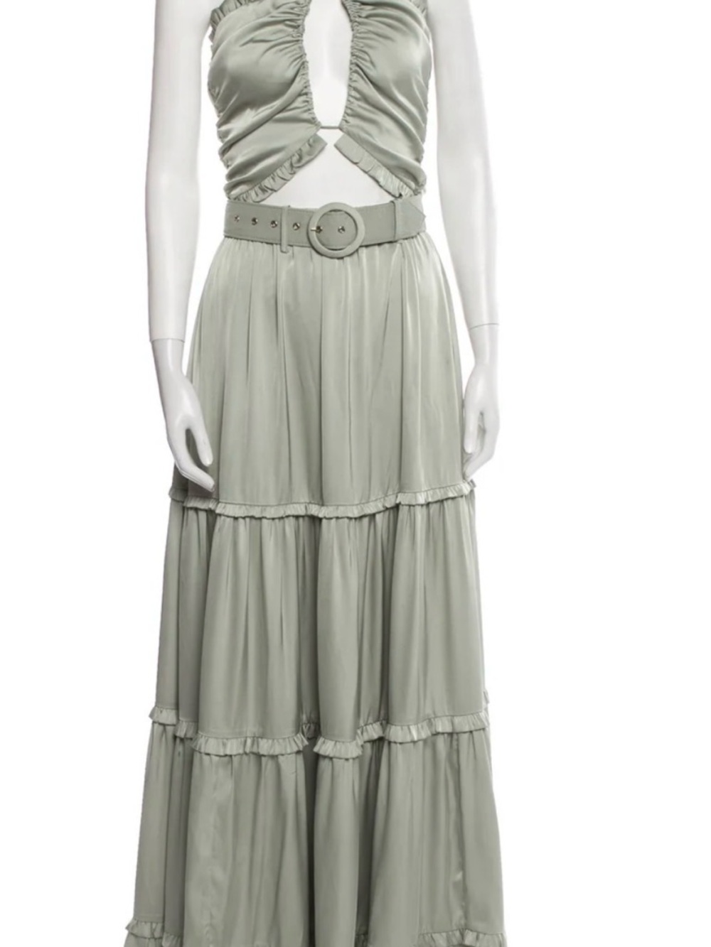 V. Chapman Sage Green Tiered Maxi Dress with Cutout Bodice